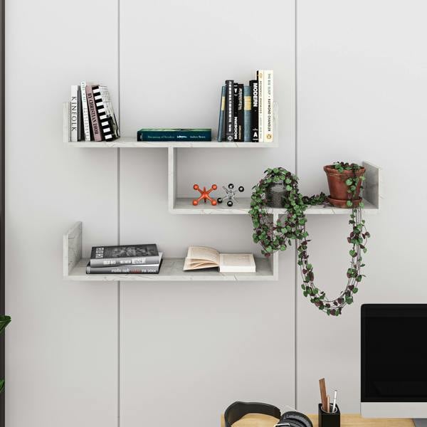 Decortie Modern Tibet Wall Mounted Shelf Floating Bookcase Display Unit 66.5x119x22cm
