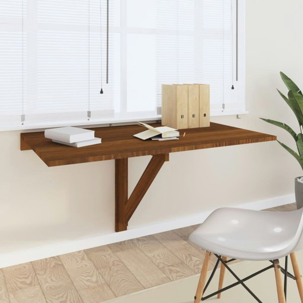 Berkfield Folding Wall Table Brown Oak 100x60x56 cm Engineered Wood