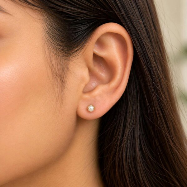 The Colourful Aura 18ct Gold Plated Tiny 5mm White Pearl Flat Back Stud Earrings