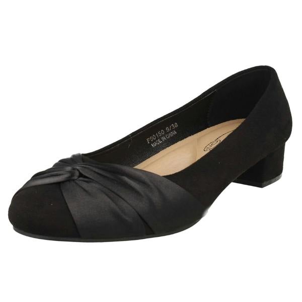 Spot On Ladies Spot On Block Heel Wide Fit Formal Satin Bow Court Shoes  F90150