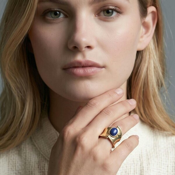 Uchi & Soto Enso Sculptural Navy Lapis Lazuli Stone Ring