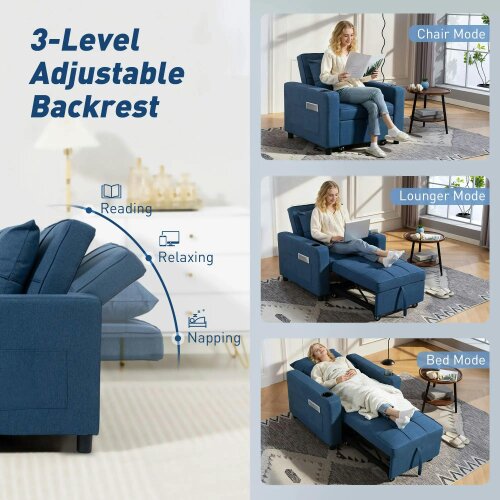 Wyld Haus Norapa Fabric Dark Blue 3 In One Convertible Single Sofa Bed
