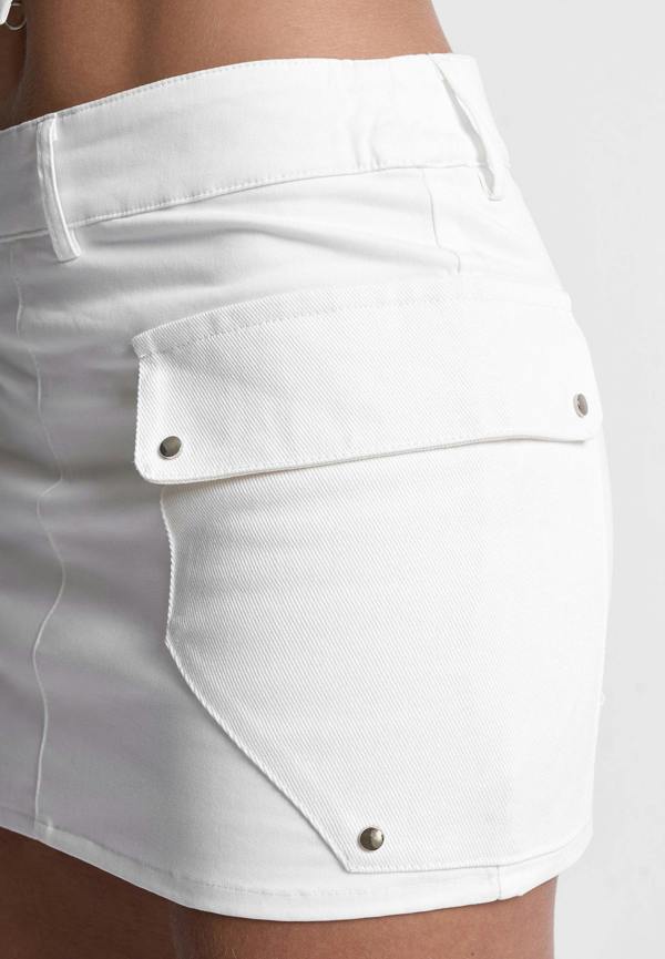 Mixed Fabric Cargo Mini Skirt - White