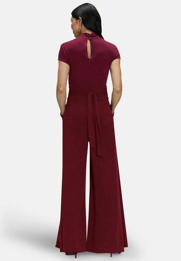 HotSquash V Neck Wide Leg Jumpsuit with Cap Sleeves