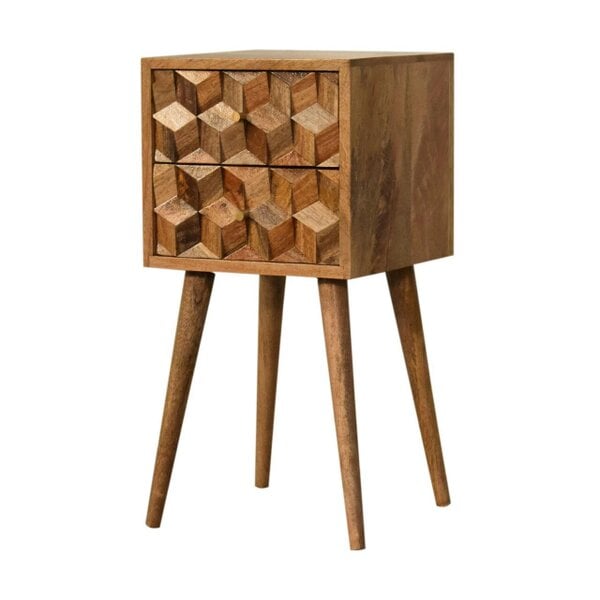 Wyld Haus Banyuls Mini Cube Carved 2 Drawer Bedside Table