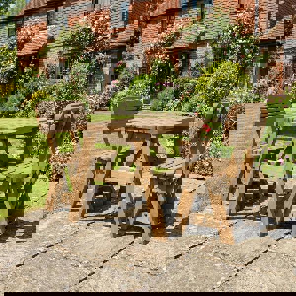 Arbor Garden Solutions Victoria Space Saving Rounded Picnic Table and Bench Set With Backrest - Rustic Finish