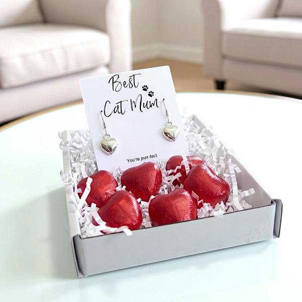 Aye Do Gifts Best Cat Mum Mini Gift Hamper with Silver Heart Earrings
