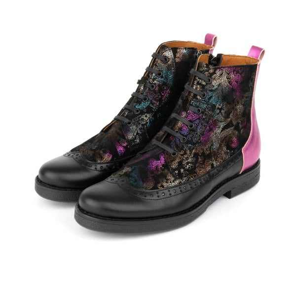Embassy London Hatter - Dark Winter Foil & Pink - Women's Leather Ankle Lace-up Boot