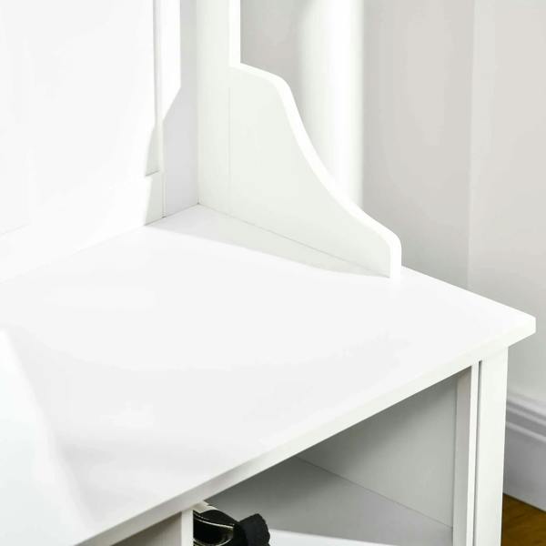 White shoe bench with smooth top and open lower storage cubby