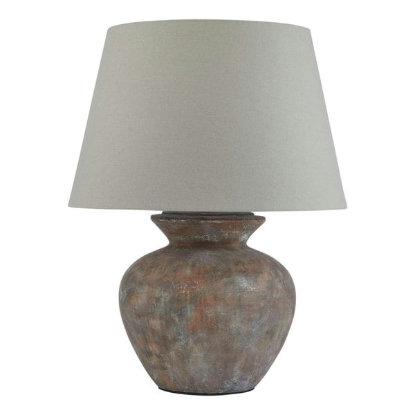 Hill Interiors Siena Round Linen Table Lamp (UK Plug) - Grey