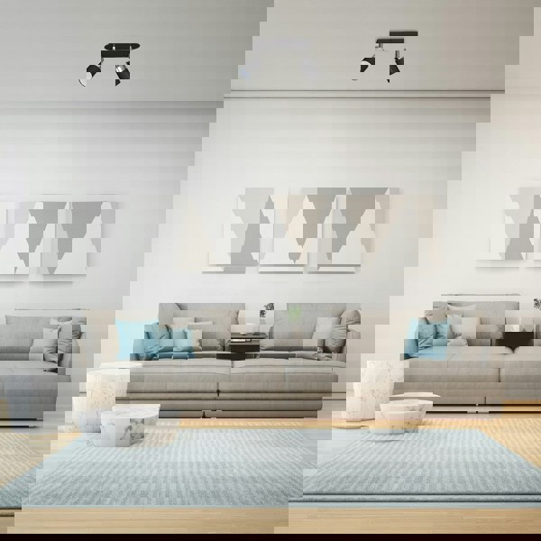 Milagro Joker Hand Made Ceiling Lamp In Matt Black With Striking Chrome Detail Featuring 2 Minmalistic Slender Cylinder Shades