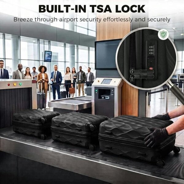 Bobobiy 3-Piece Suitcase Set, Hard Shell Carry On & Checked Luggage Set with TSA Lock, 20/24/28 Inch, Black