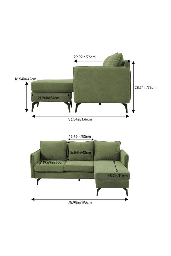 Living and Home 3-Seater Green Upholstered Corner Sectional Sofa