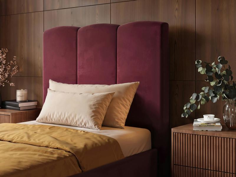 SOLACE+CO Enrica Upholstered Bed Frame with Padded Statement Headboard Burgundy Single