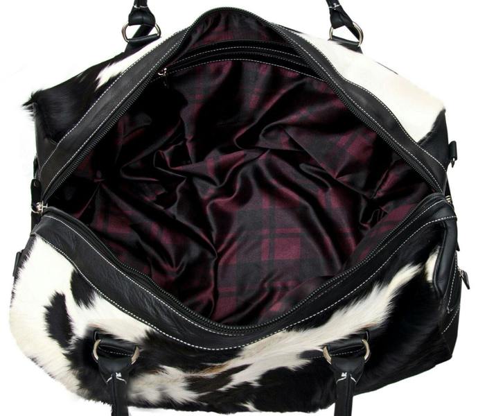 Infinity Leather Deluxe Leather Holdall  Bag Genuine Cowhide & Cow Fur Weekend Duffel Travel