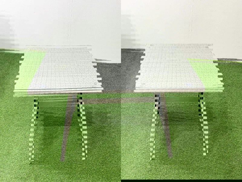 Fimous 6 Seater Garden Outdoor Rattan Furniture Set Rattan Corner Sofa Oblong Dining Table Set Light Grey Mixed