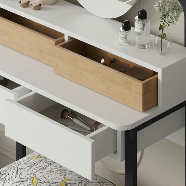 Decortie Lora Dressing Table 4-Led Lights Make-up Table Mirror 96x132cm 2-Drawer Soft-Close Storage Bedroom,Backstage