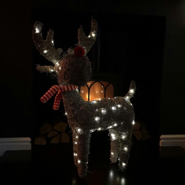 Samuel Alexander 71cm Battery Operated Rattan Woven Comet Reindeer with Warm White LEDs