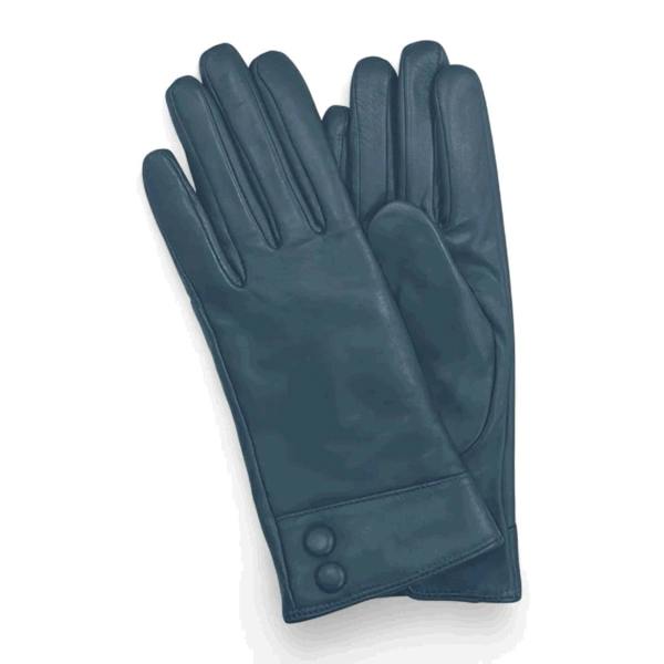 Women's Genuine Leather Decorative Buttons Gloves - Teal - Infinity Leather - 13