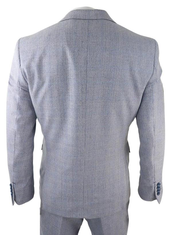 House of Cavani Mens 3 Piece Tweed Suit Light Blue Check Peaky Blinders 1920 Gatsby Wedding Suit