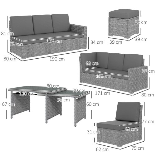 Wyld Haus Nomiri 10 Seater Rattan Light Grey Outdoor Garden Sofa Set With Extendable Dining Table