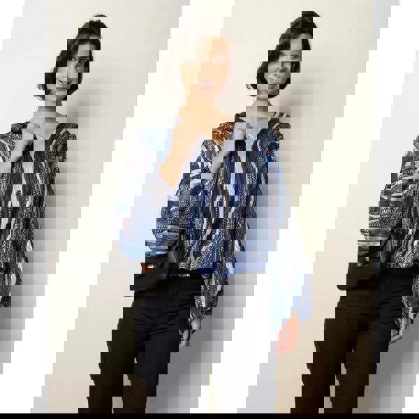 Blue Vanilla Swirl And Dot Print Lurex Blouse