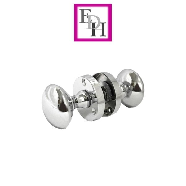 EDH Door Hardware Polished Chrome Round Door Knob Set Including Tubular Latch - Victorian Style