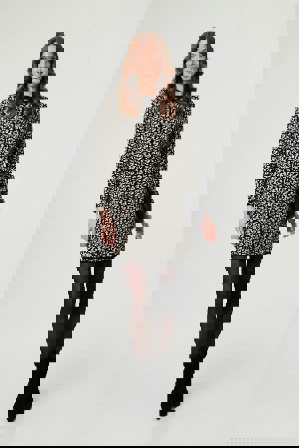 Black | Animal Print Short Knit Shift Dress
