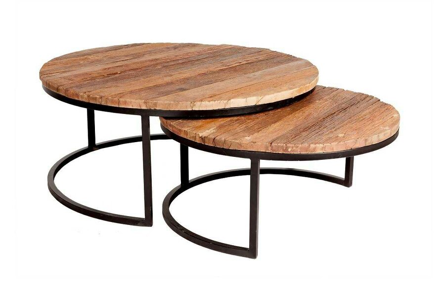 Wyld Haus Set of 2 Yllas Railway Sleepers Nesting Round Coffee Tables