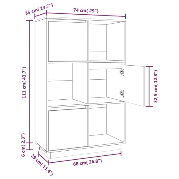 Berkfield Highboard Honey Brown 74x35x117 cm Solid Wood Pine