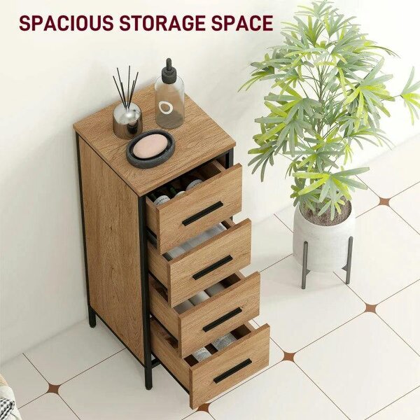 Narrow Bathroom Storage Cabinet with 4 Drawers - Oak