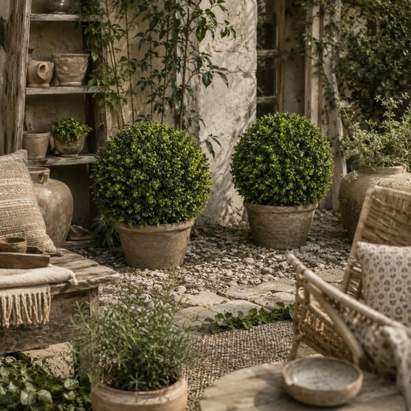 Wyld Haus Kevalo Set Of 2 Artificial Boxwood Ball Bushes With Ground Stakes For Garden And Balcony Use 40cm