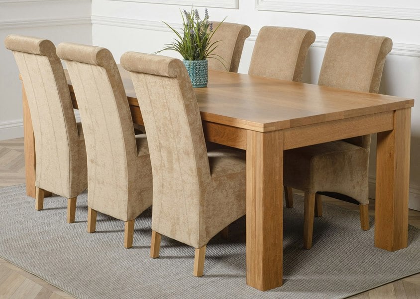 That's Furniture Dakota Extra Large Oak Dining Table with Montana Fabric Chairs