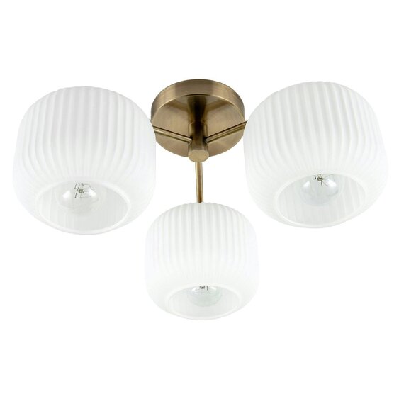 Happy Homewares Modern Antique Brass Semi Flush Ceiling Light with Ribbed Glass Shades