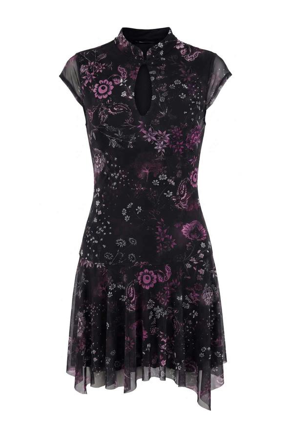 Keyhole Neck Short Sleeve Skater Mini Dress