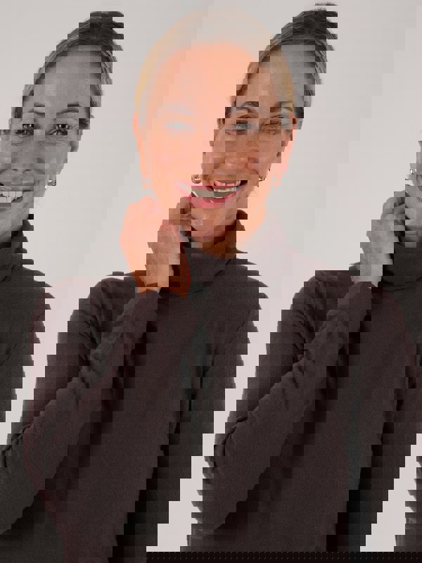 PennyPlain Roll Neck Long Sleeve Top - Dark Latte