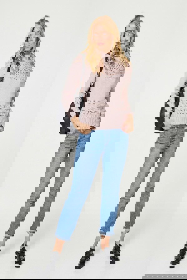 Pink | Cut Out Detail High Neck Knitted Jumper
