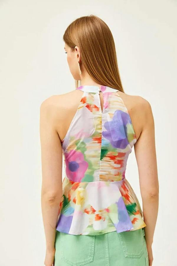 Hoxton Gal Halter Neck Crepe Blouse with Waist Detail