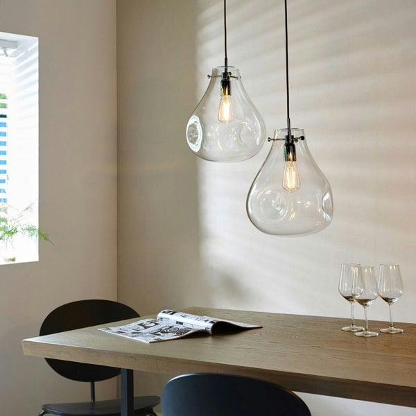 Ceiling Pendant Light - Clear Glass & Chrome Plate - 40W E27 - Dimmable Loops