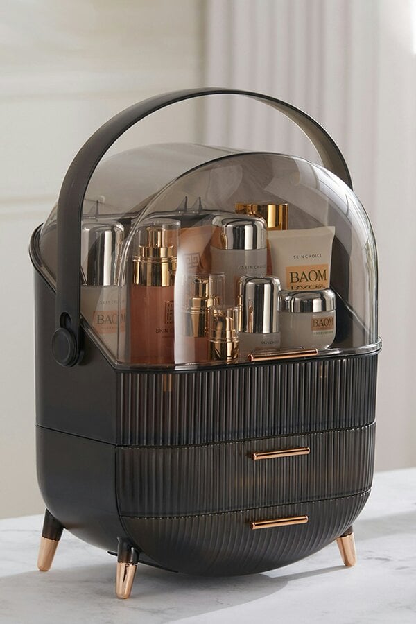 Living and Home Cosmetic Makeup Organizer Skincare Display Box with 2 Layers Of Storage Boxes & Elegant Transparent Lid with Drawers & Handle