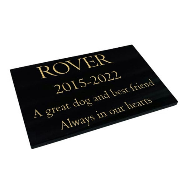 Memorials Direct Dog Memorial Plaque – Plain Solid Premium Black Granite - Available in Standard & Large Sizes