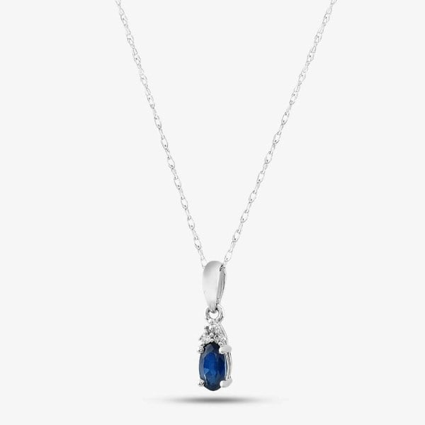 T. H. Baker 9ct White Gold Sapphire & Diamond Pendant Necklace QP00178-BS