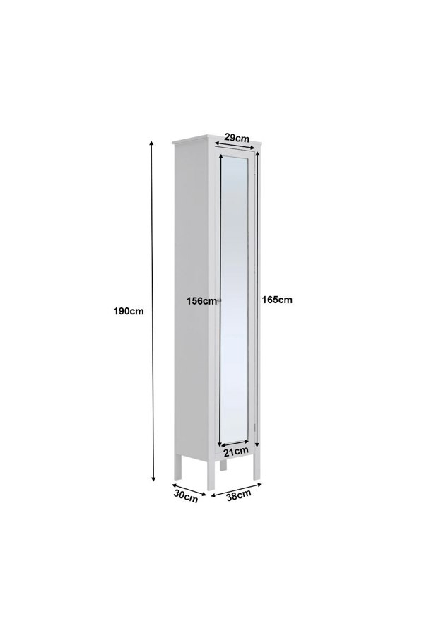 Living and Home White Slim Tall Cabinet with Mirror Door
