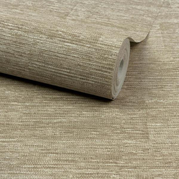 Grandeco Boutique Johor Fabric Blocked Stripe Luxury Weight Embossed Wallpaper, Beige