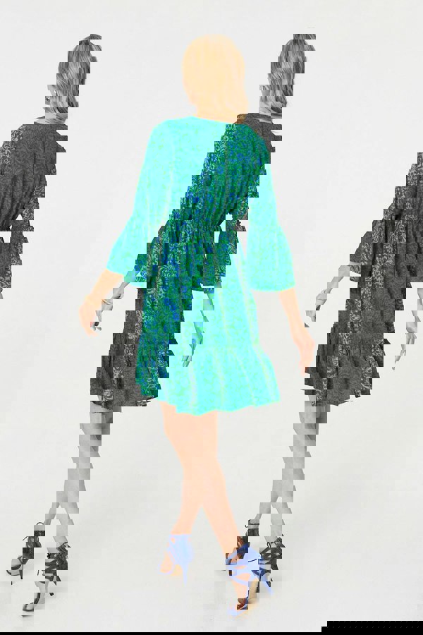 Green | Paisley Tassel V-Neck Knee Length Dress
