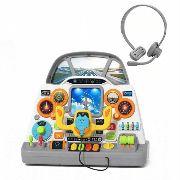 deAO Aircraft Cockpit Simulation Toy with Steering Wheel & Headset for Kids 3+