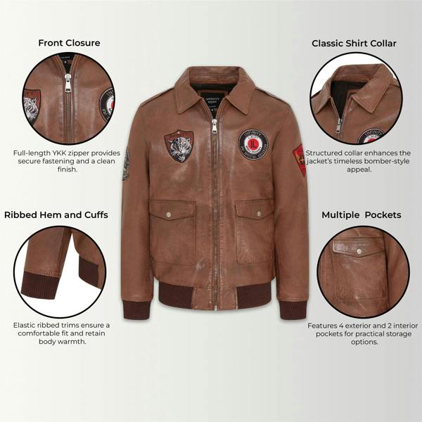 Infinity Leather Men’s Leather Bomber G-1 Aviator Collar Jacket  - Maverick