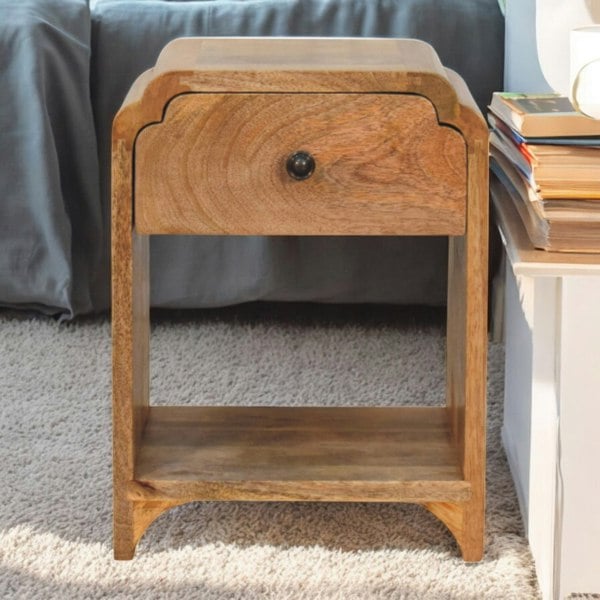Artisan Furniture Newton Mini Oak-ish Nightstand with a drawer and open shelf