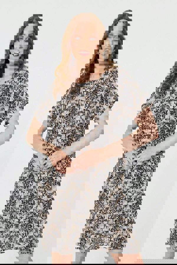 Navy | Baroque Print Relaxed Short Shift Dress