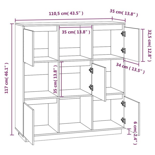 Berkfield Highboard Grey 110.5x35x117 cm Solid Wood Pine